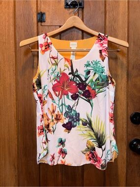 Chico’s Floral Sleeveless Shell Dress Tank - Reversible Print/ Fall Tangerine
